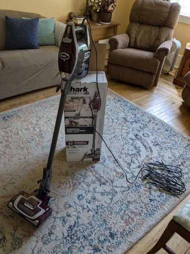 Shark HV322 Rocket Deluxe Pro Corded Stick Vacuum with LED Headlights, XL Dust Cup, Lightweight, Perfect for Pet Hair Pickup, Converts to a Hand Vacuum, with Pet Attachments, Bordeaux\/Silver photo review